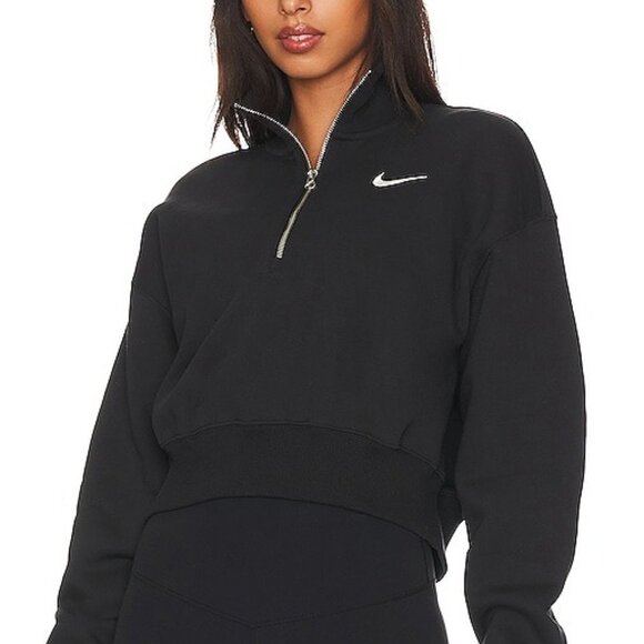 New Nike Crop Quarter Zip Sweatshirt in Black & Sail sweater - Picture 1 of 7